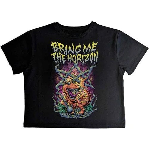 Bring Me The Horizon Womens/Ladies Smoking Dinosaur Crop Top Satin Blend Silk Blend Wool Blend