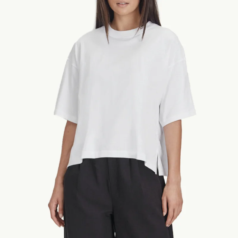 Women's Boxy Tee - White Faux Fur Fabric Real Fur Fabric Shearling Fabric