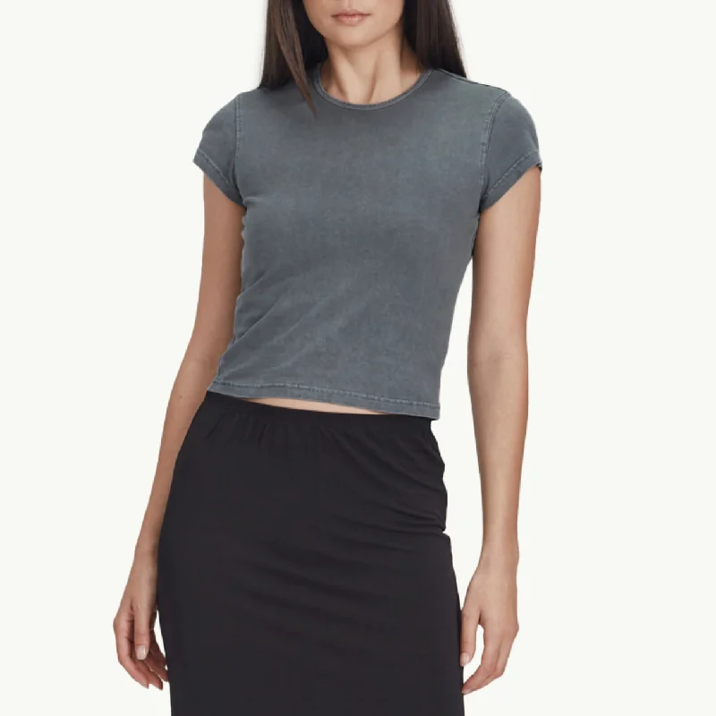 Women's Baby Tee - Stormy Spandex Blend Rayon Blend Denim Blend