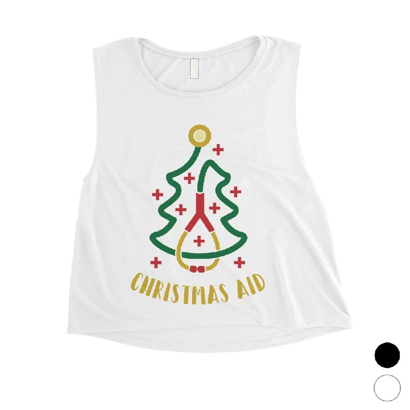 Christmas Medical Tree Womens Crop Top Chenille Brocade Lace