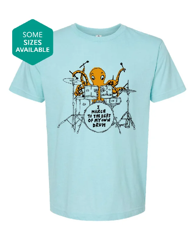 Drum (I March to the Beat of my own Drum) Octopus : Unisex Tee Silk Blend Satin Velvet