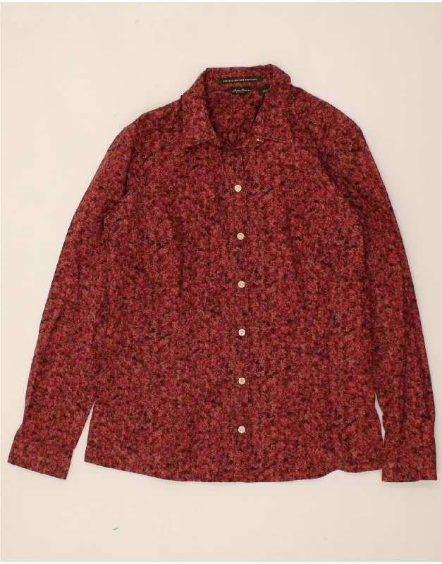 EDDIE BAUER Womens Shirt UK 14 Medium Maroon Flecked Cotton Elasticated Padded Insulated