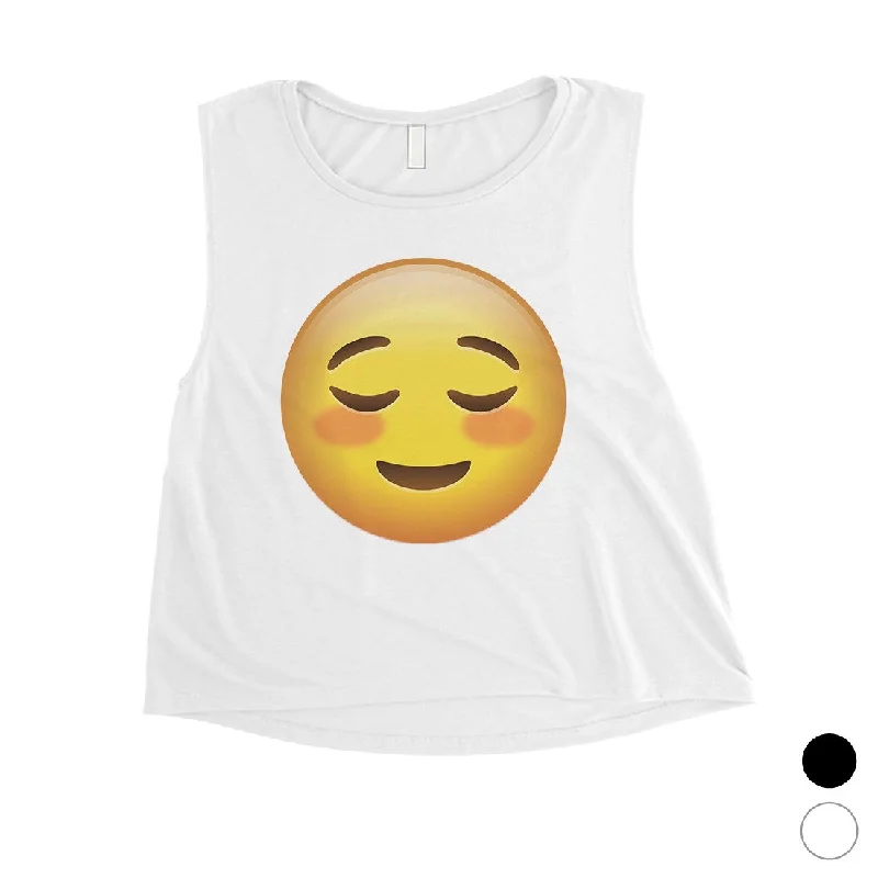 Emoji-Blush Womens Playful Positive Fun Great Crop Top Friend Gift Beaded Sequined Faux Fur