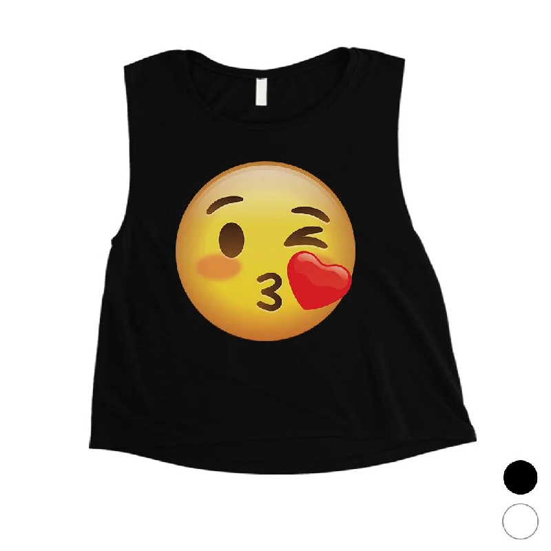 Emoji-Wink Kiss Womens Special Loving Cute Halloween Crop Top Gift Elasticated Padded Insulated