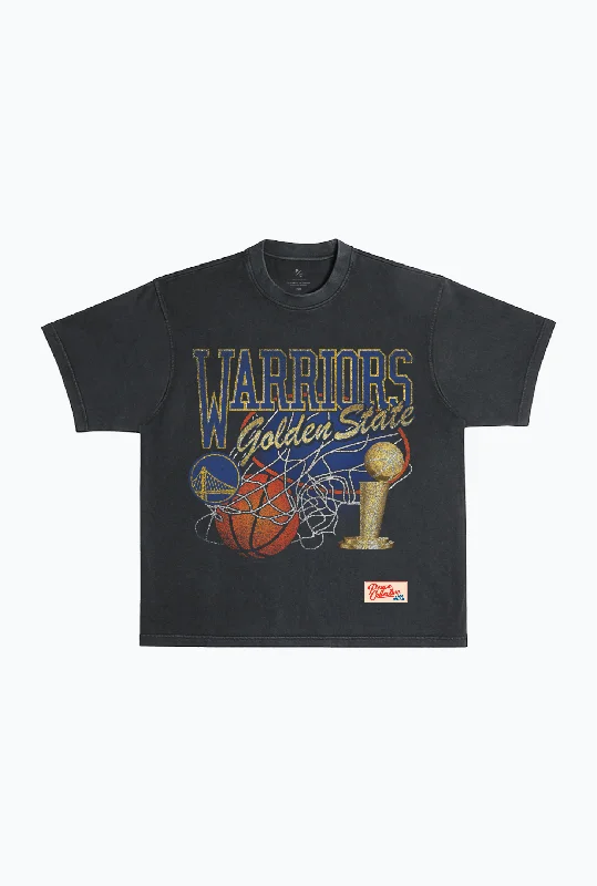 Golden State Warriors Swish Garment Dyed Heavyweight T-Shirt - Black Anti-Shrink Durable Soft