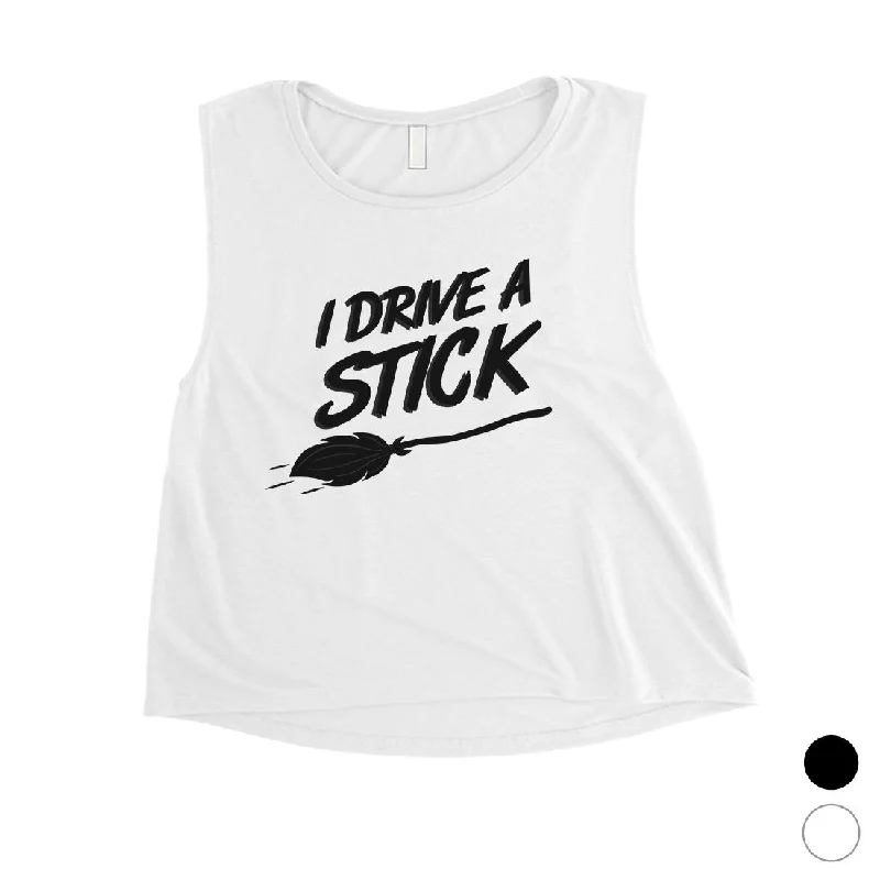 I Drive A Stick Cute Halloween Costume Funny Womens Crop Top Wool Fabric Cashmere Fabric Tweed Fabric