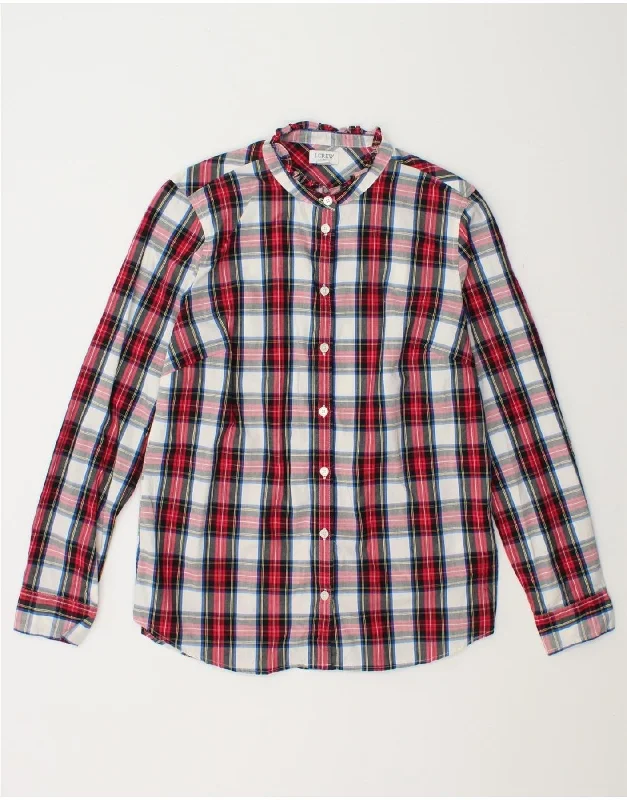 J. CREW Womens Shirt UK 10 Small Red Check Cotton Terry Blend Velvet Blend Canvas Blend