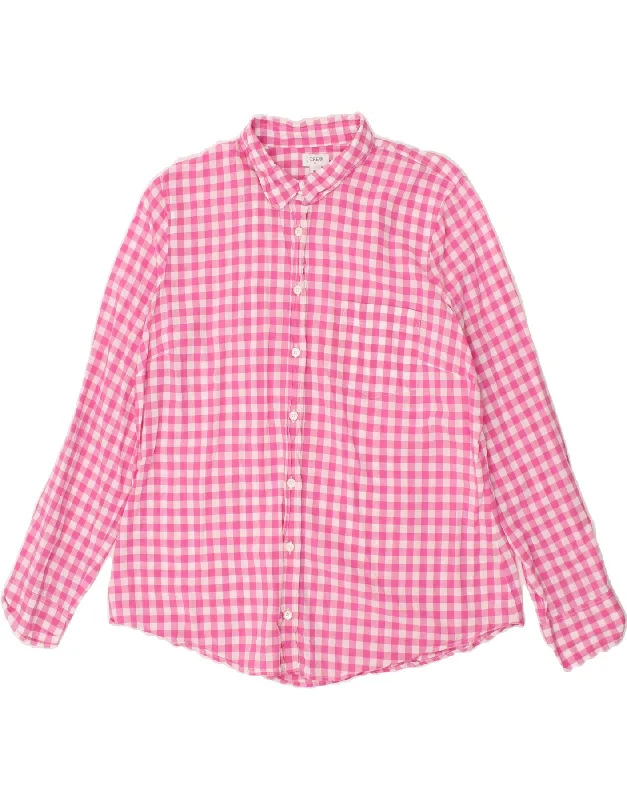 J. CREW Womens Shirt UK 18 XL Pink Gingham Collared Crew Neck Turtle Neck