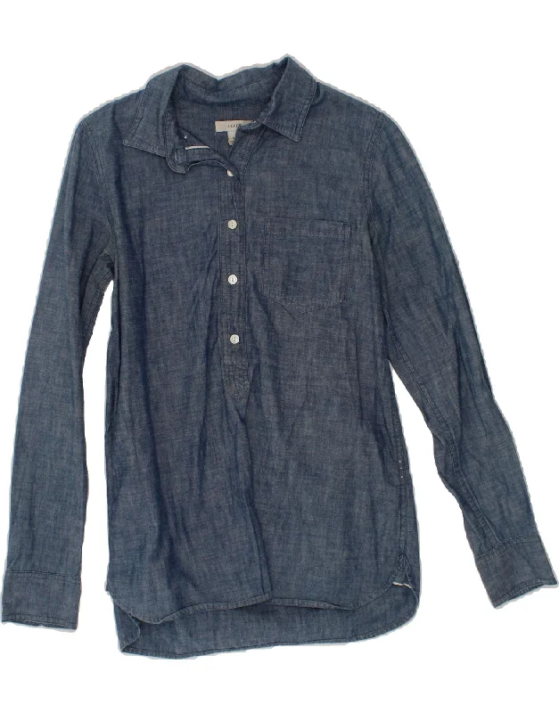 J. CREW Womens Shirt US 2 XS Blue Cotton Chenille Blend Fleece Blend Nylon Blend