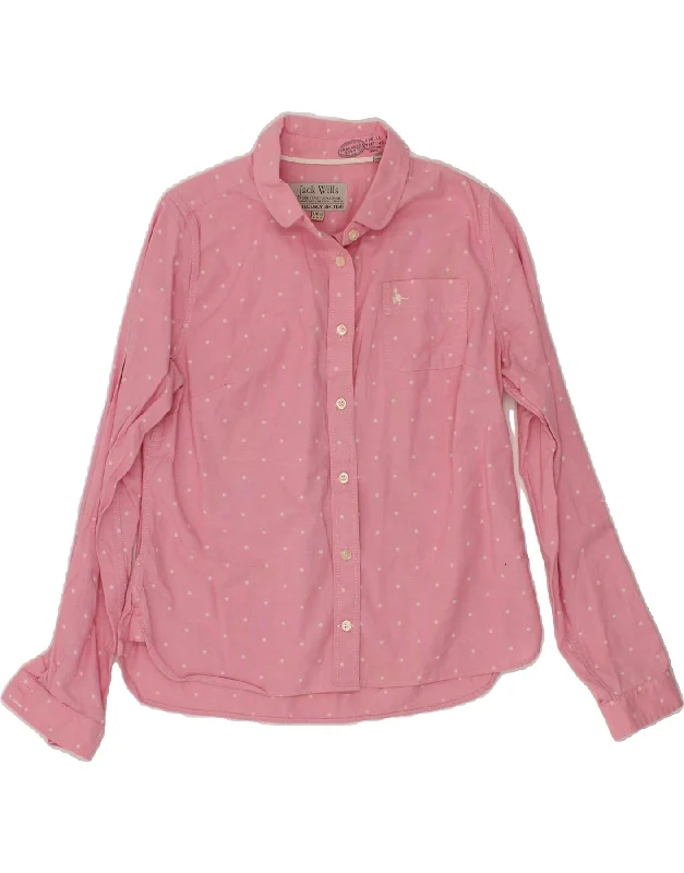 JACK WILLS Womens Shirt UK 12 Medium  Pink Spotted Cotton Rayon Velvet Corduroy
