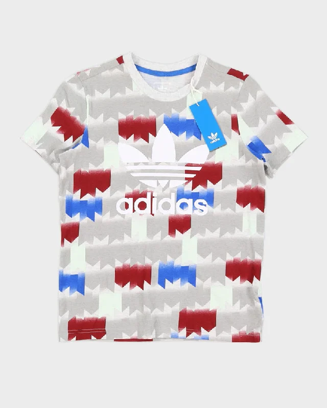 Kid's Grey Adidas Print T-Shirt with Tags Collared Crew Neck Turtle Neck