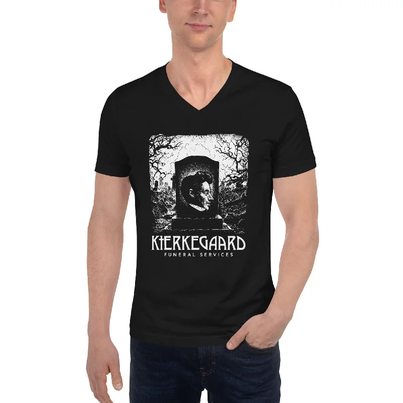 Kierkegaard - Funeral Services - Unisex V-Neck T-Shirt Wool Fabric Cashmere Fabric Tweed Fabric