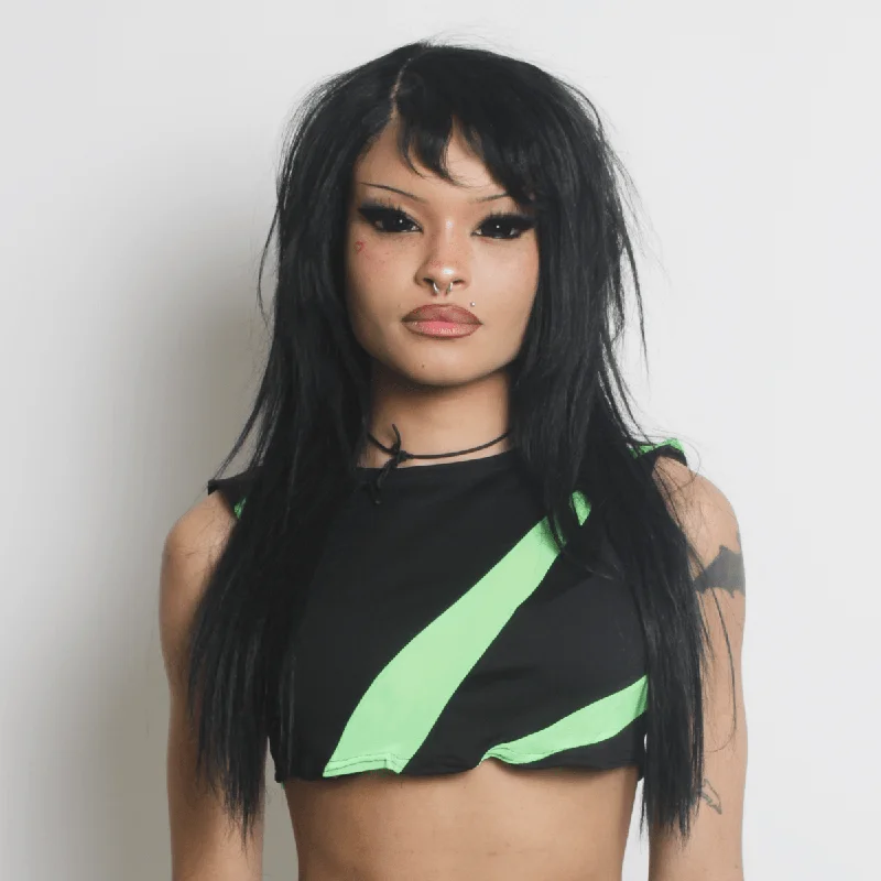 LASER CROP TOP BLACK / GREEN Terry Blend Velvet Blend Canvas Blend