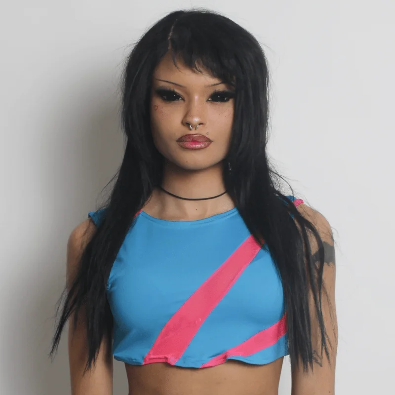 LASER CROP TOP BLUE / PINK Elegant Classic Vintage