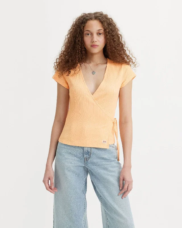 Levi's® Womens Dry Goods Pointelle Wrap Tee - Almond Cream Anti-Pilling Machine Wash Handmade