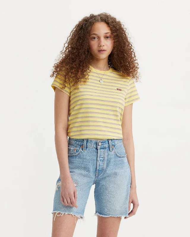Levi's® Womens Perfect Tee - Cool Stripe Powdered Yellow Solid Color Striped Floral