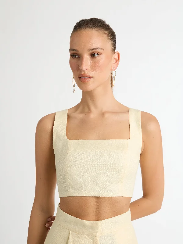 LEXI LINEN CROP TOP Handmade Hand-knitted Hand-woven