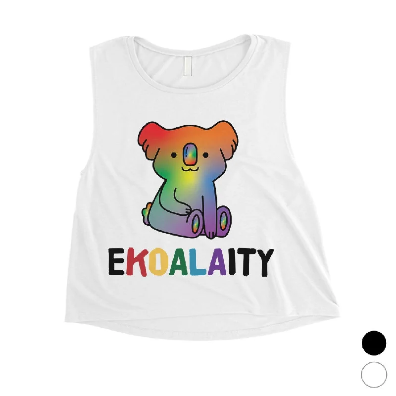 LGBT Ekoalaity Koala Rainbow Womens Crop Top Chenille Blend Fleece Blend Nylon Blend