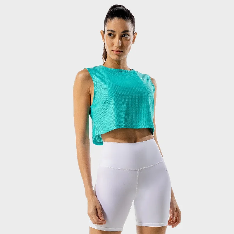 Limitless Crop Top - Aqua Welt Pockets Slit Pockets Flap Pockets