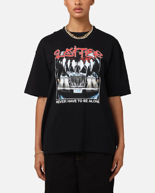 Loiter Always And Forever T-Shirt Black Notch Collar Peter Pan Collar Cowl Neck