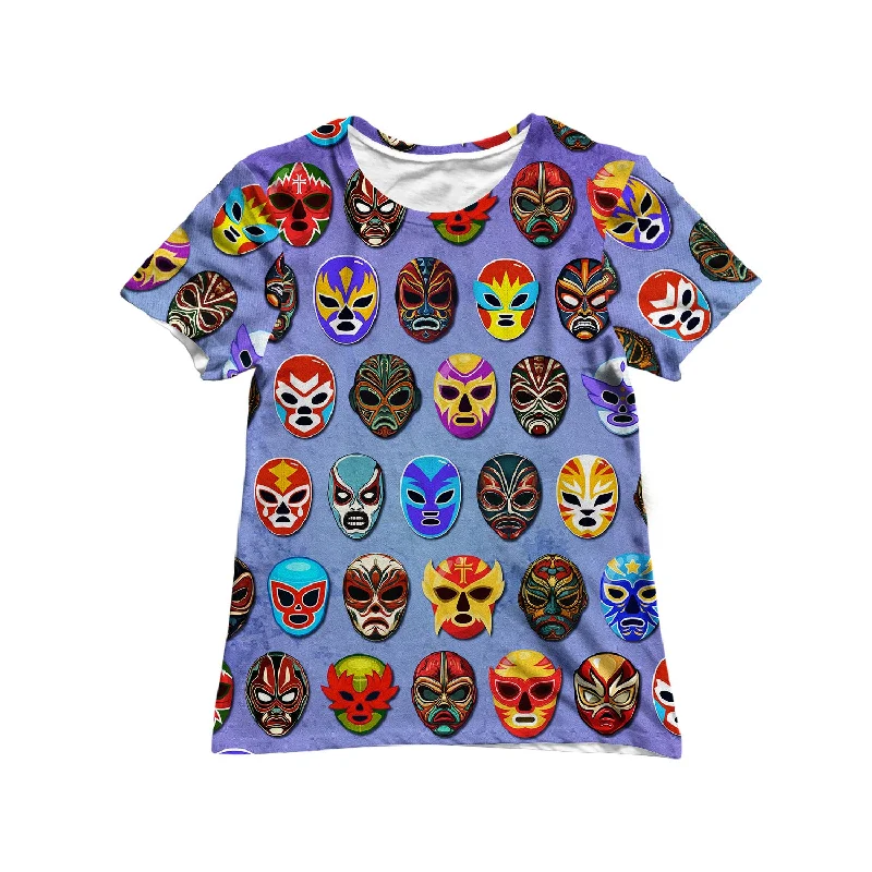 Lucha Libre Mask Women's Tee Beaded Sequined Faux Fur