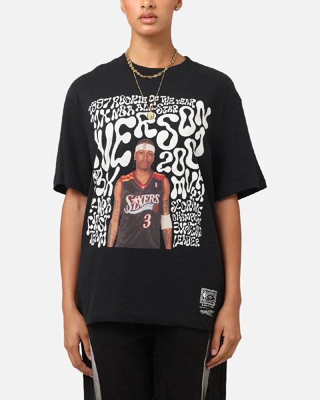 Mitchell & Ness Philadelphia 76ers Allen Iverson Player Abstract T-Shirt Faded Black Jersey Fabric Tulle Fabric Batik Fabric