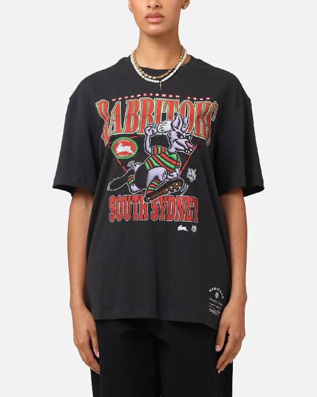 Mitchell & Ness South Sydney Rabbitohs Mascot Character T-Shirt Faded Black Rayon Velvet Corduroy