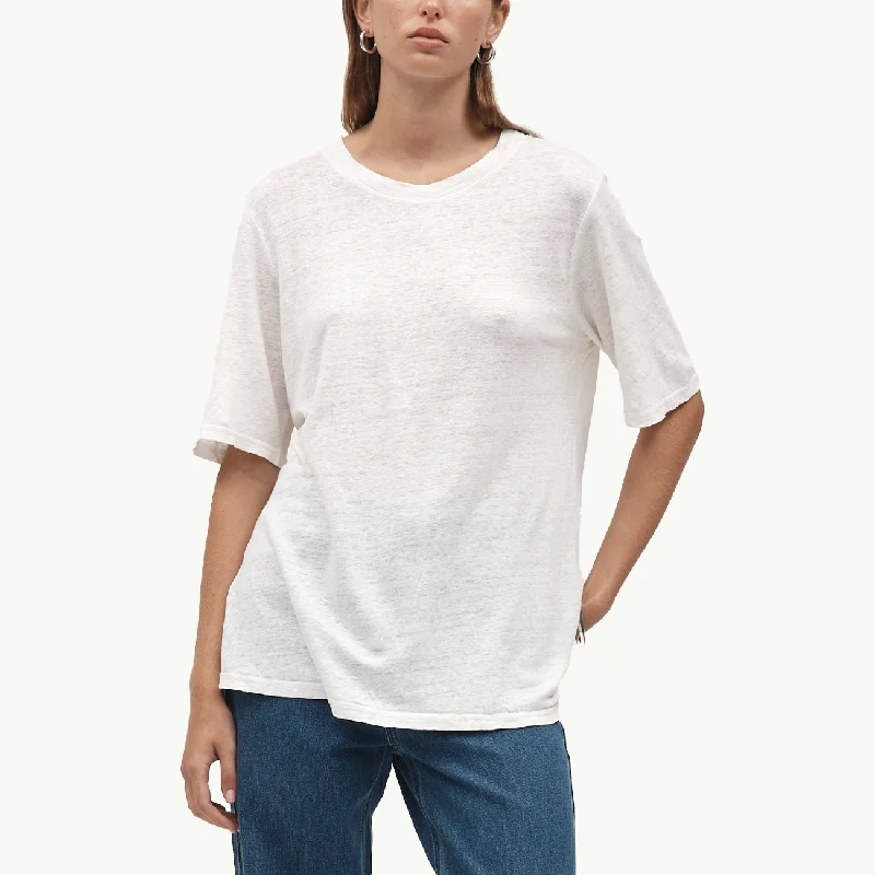 Kenna Tee - Linen Ivory Notch Collar Peter Pan Collar Cowl Neck