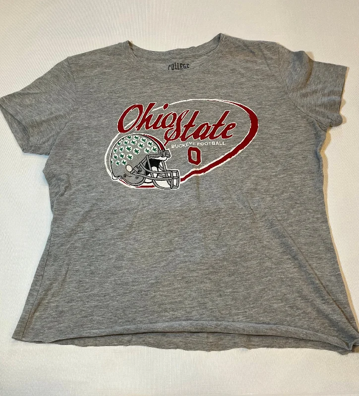 NCAA Ohio State Buckeyes Womens Gray Crop Top short Sleeve Shirt size XL Houndstooth Herringbone Solid