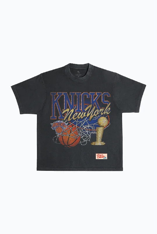 New York Knicks Swish Garment Dyed Heavyweight T-Shirt - Black Elasticated Padded Insulated