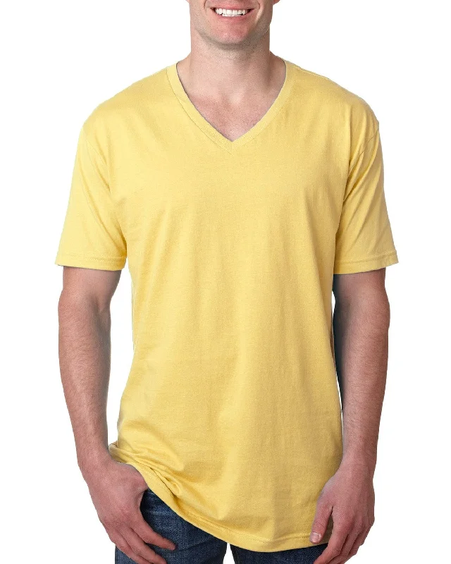 Next Level Mens Short Sleeve V-Neck Tee | Banana Cream Hooded Caped Shawl Collar