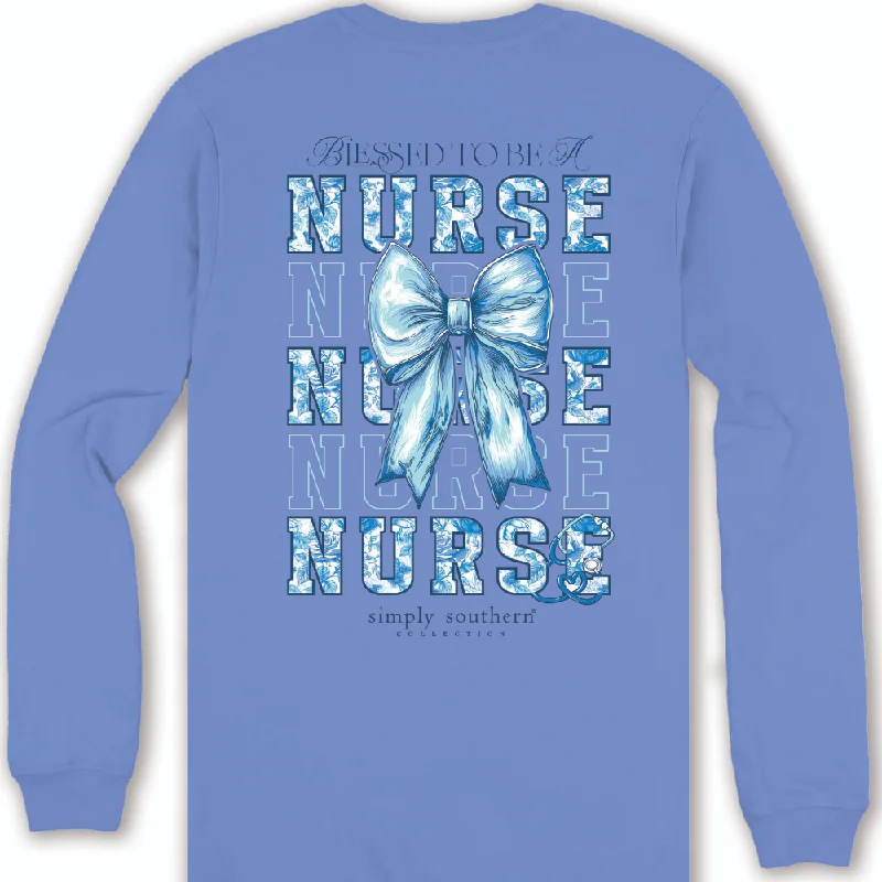 Nurse Bow Long Sleeve Tee Graphic T-Shirt Round Neck Polyester