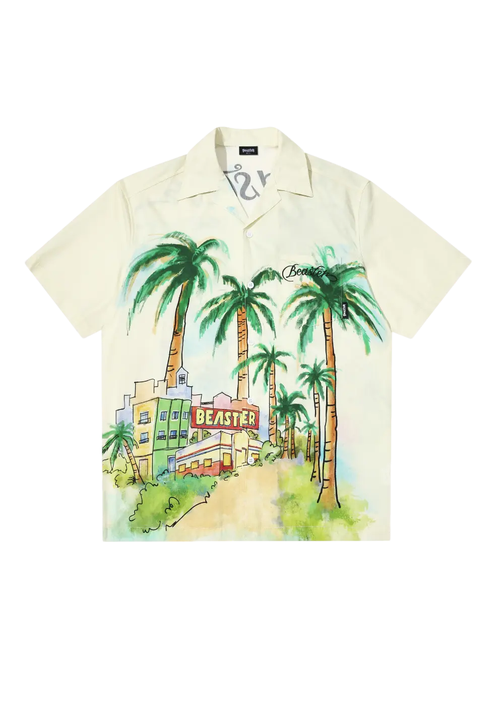 Hawaiian Cotton Printed Casual T-Shirt Ribbed T-Shirt High Neck Heavyweight