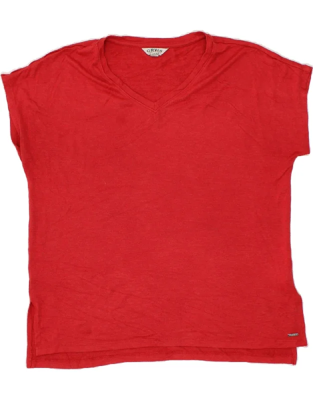 ORVIS Womens T-Shirt Top UK 16 Large Red Polyester Satin Fabric Silk Fabric Chiffon Fabric