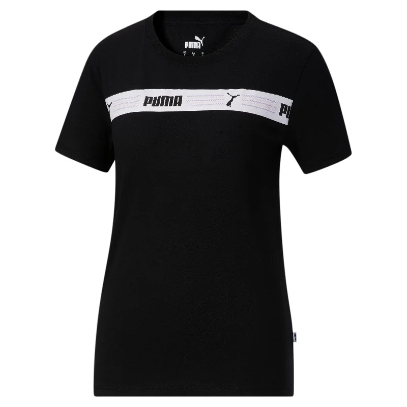 PUMA Women's Line Up Script Tee Collared T-Shirt Boat Neck A-Line