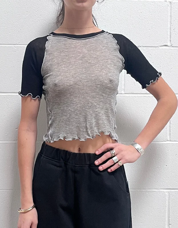 Ruth Tee in Grey Black Mesh Blend Leather Blend Suede Blend