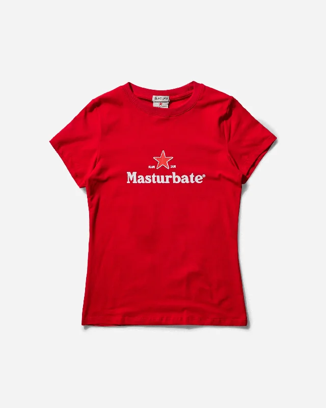 Slam Jam Masturbate T-Shirt Red Mesh Blend Leather Blend Suede Blend