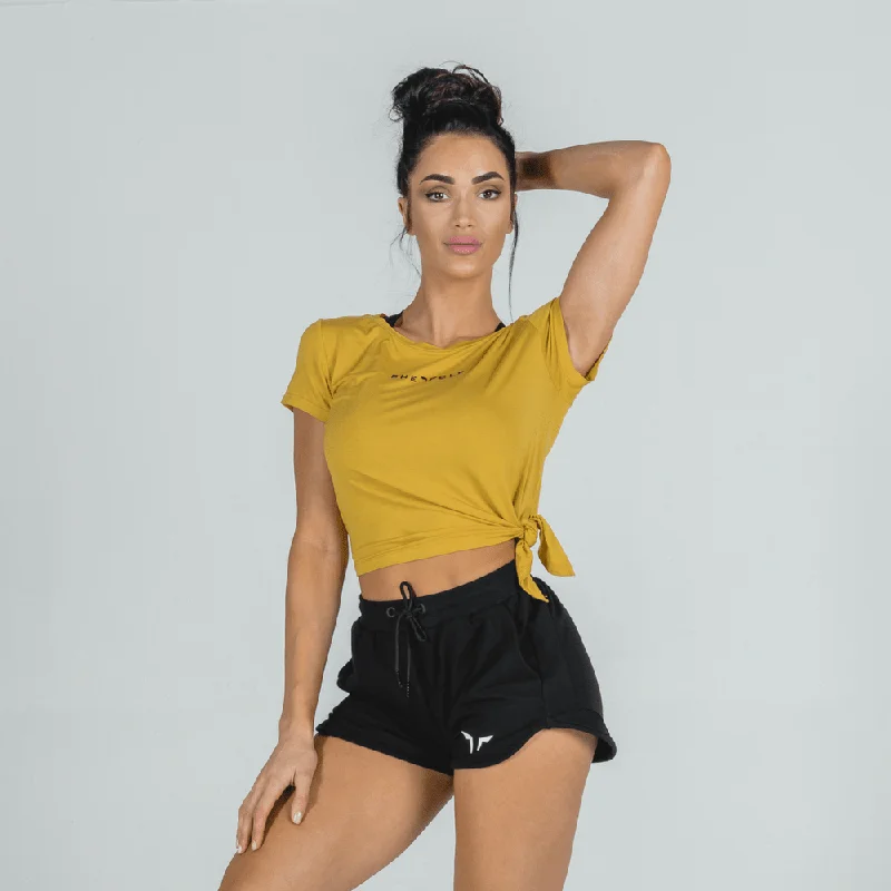 She-Wolf Crop Top - Mustard Houndstooth Herringbone Solid