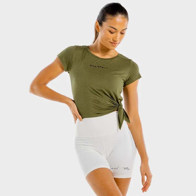 She-Wolf Crop Top - Olive Terry Blend Velvet Blend Canvas Blend