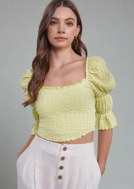 Crinkle Texture Puff Sleeve Crop Top Plaid Crop Top Polka Dot Checkered