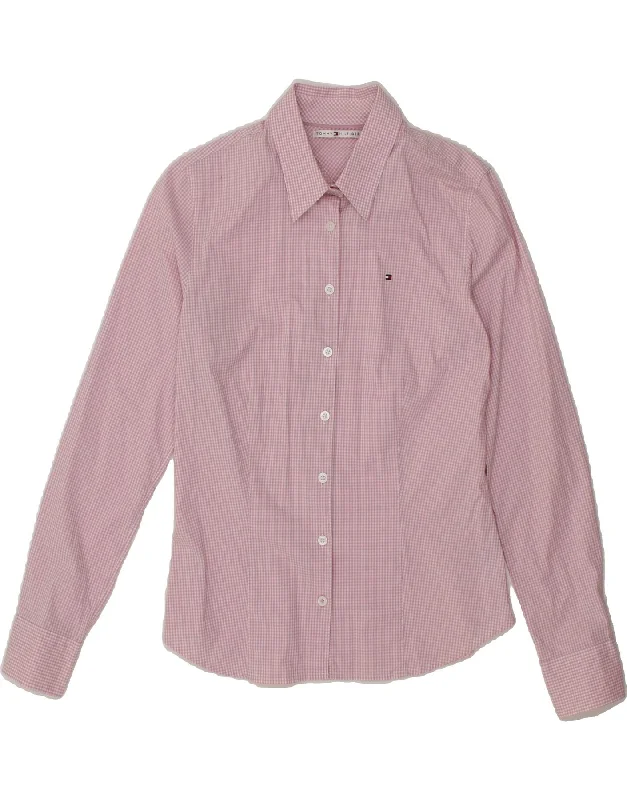 TOMMY HILFIGER Womens Shirt US 10 Large Pink Gingham Cotton Lace Blend Ribbed Blend Corduroy Blend