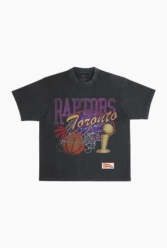 Toronto Raptors Swish Garment Dyed Heavyweight T-Shirt - Black Solid Print Embellished