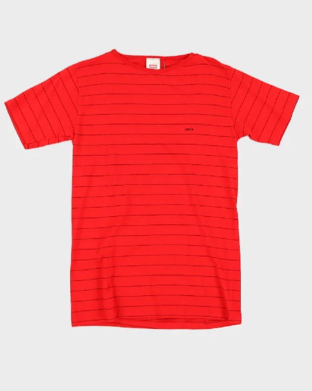 Vintage 70s Levi's Red & Black Striped T-Shirt - M Seamless Knitted Crochet