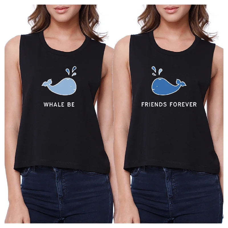 Whale Be Friend Forever BFF Matching Black Cotton Summer Crop Tops Anti-Pilling Machine Wash Handmade