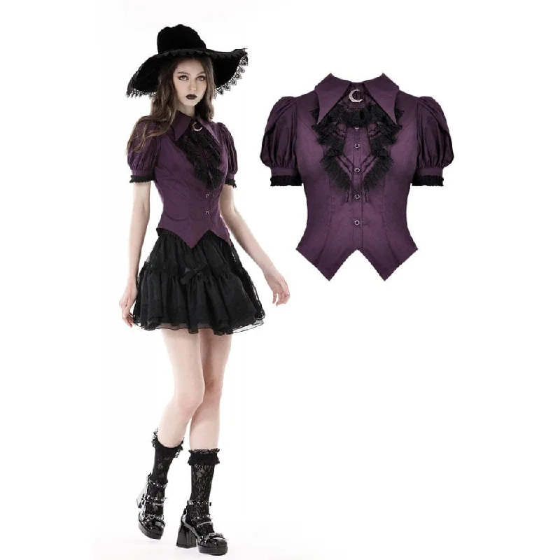 Women's Gothic Puff Sleeved Frilly Collar Shirt Solid Color Striped Floral