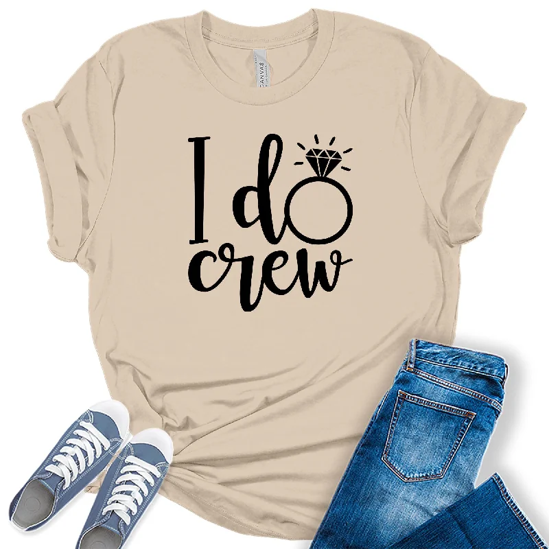 Women's I Do Crew Shirt Cute Bridal Party Black Letter Print Graphic Tees Print Jacquard Patchwork