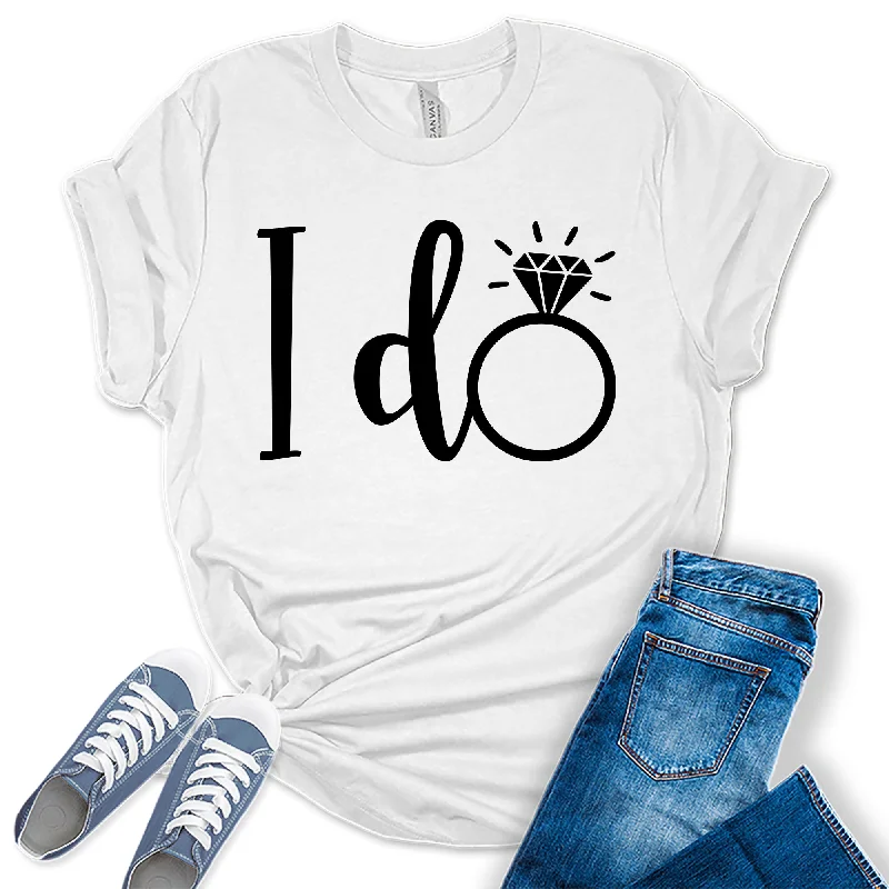 Women's I Do Shirt Cute Bridal Party Black Letter Print Graphic Tees Solid Color Striped Floral