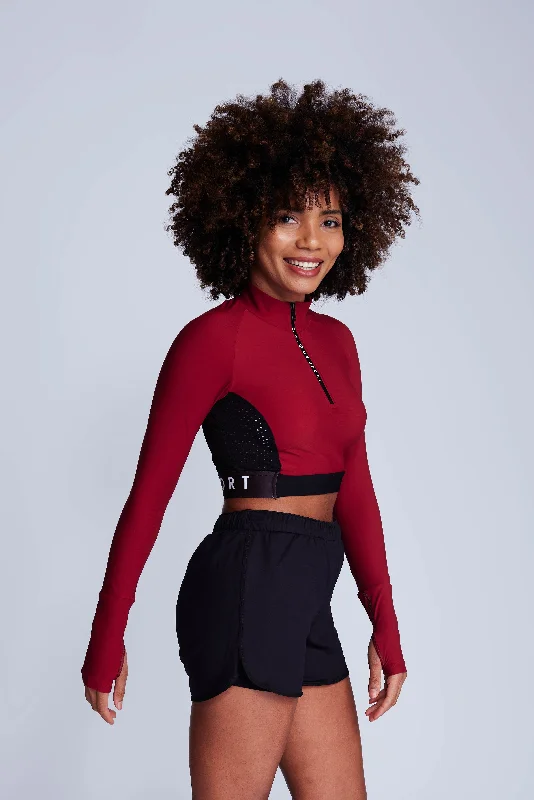 Ignite Long-Sleeve Crop Top in Spice Solid Color Striped Floral