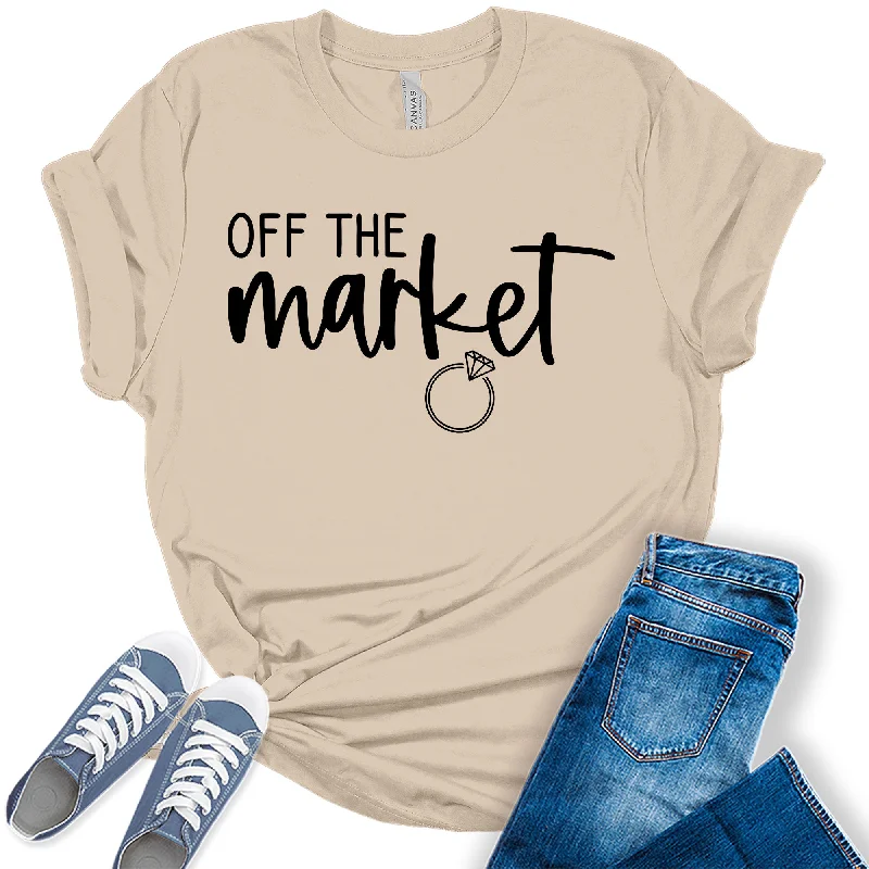 Women's Off The Market Engaged Shirt Cute Bridal Party Black Letter Print Graphic Tees Handmade Hand-knitted Hand-woven