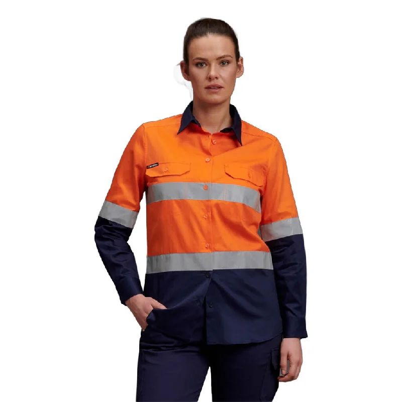 King Gee Women's Hi-Vis Reflective Long Sleeve Work Shirt (K44532) Chenille Blend Fleece Blend Nylon Blend